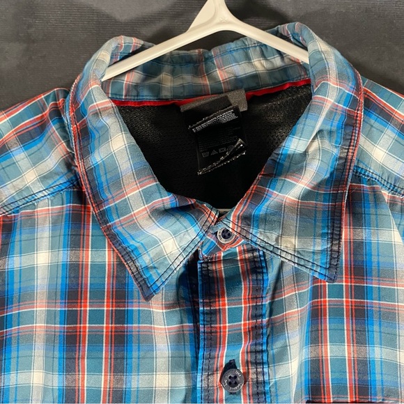 The North Face-Mens Short Sleeve Button Down Shirt-Large-Blue Plaid-Hiking Camp - Picture 5 of 8